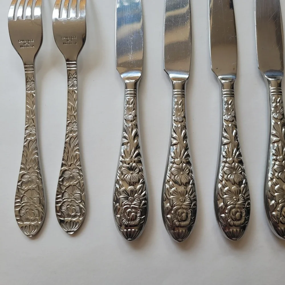 Cambridge Stainless Flatware 9 Lot Floral Fork Knife